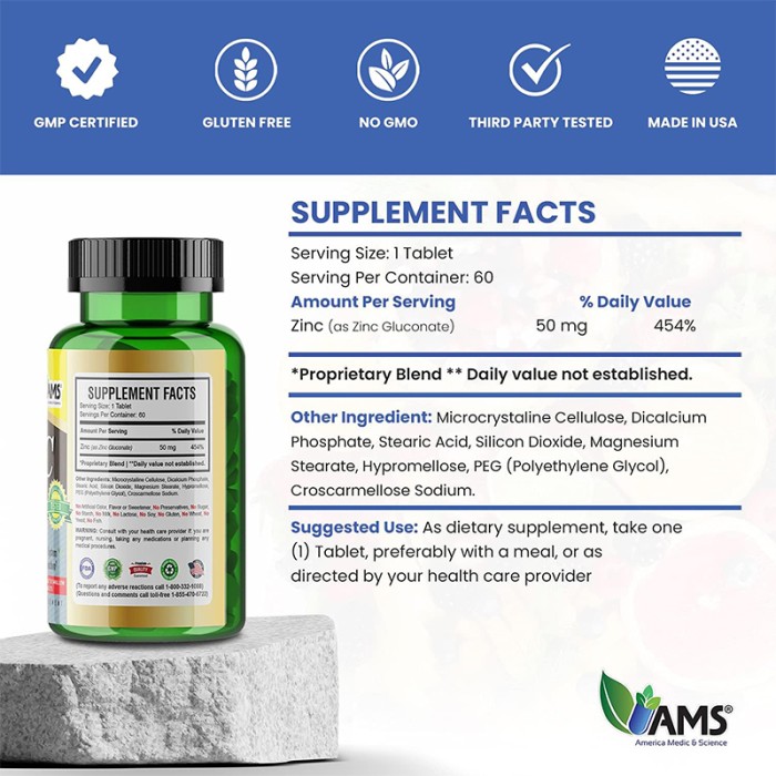 AMS Zinc 50Mg Tablets 60's AMS-68535-0