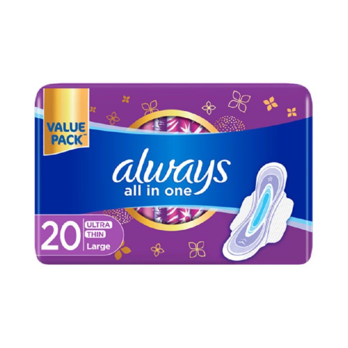 Always All in - 1 Ultra Thin, Large Sanitary Pads with Wings, 20 Count