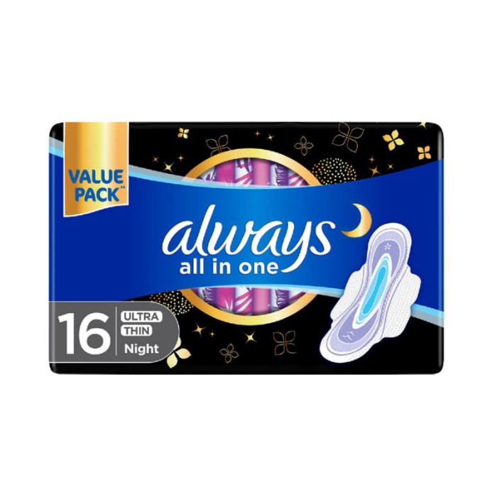 Always All in - 1 Ultra Thin, Night Sanitary Pads with Wings, 16 Count