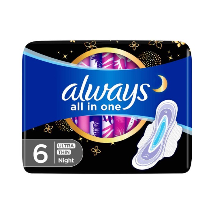 Always All in - 1 Ultra Thin, Night Sanitary Pads with Wings, 6 Count