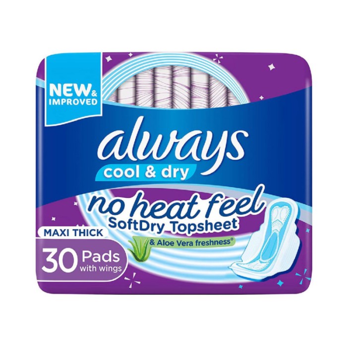 Always Clean & Dry Maxi Thick Large Sanitary Pads Wings 30pcs