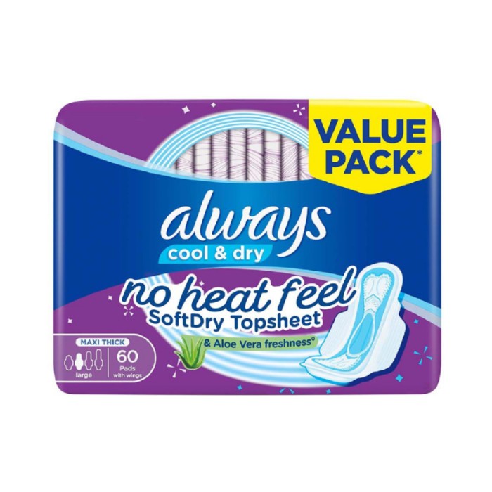 Always Cool & Dry, Maxi Thick, Large Sanitary Pads with Wings, 60 Pads
