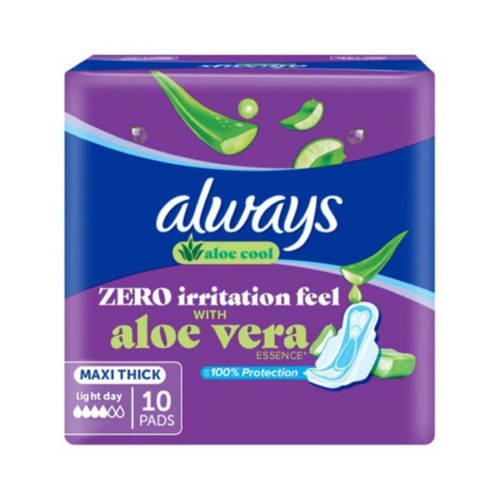 Always Cool & Dry No Heat Feel, Maxi Thick, Large Sanitary Pads with Wings, 10Pcs
