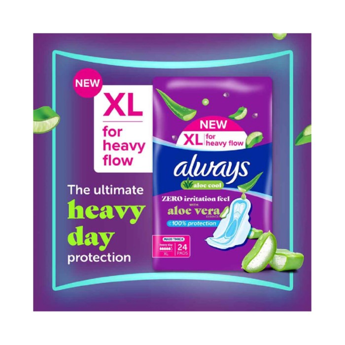 Always Cool & Dry No Heat Feel, Maxi Thick, Large Sanitary Pads with Wings, 10Pcs