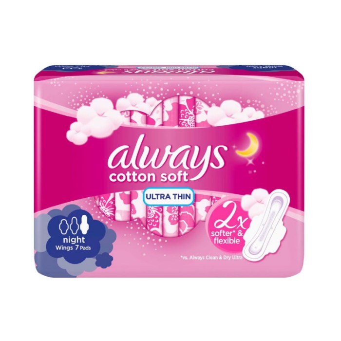 Always Cotton Soft Ultra Thin Night Sanitary Pads With Wings 7 Pads
