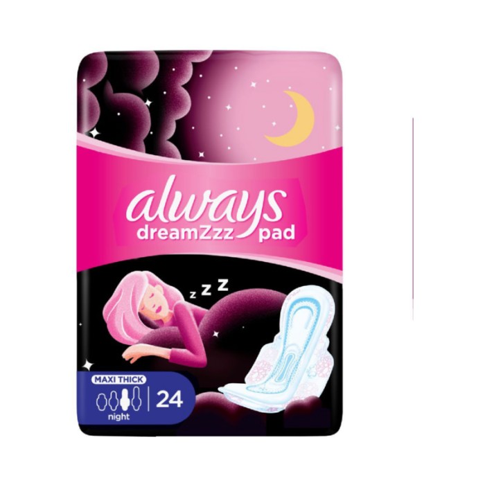 Always Cottony Soft Maxi Thick, Night Sanitary Pads W/ Wings, 24 Count