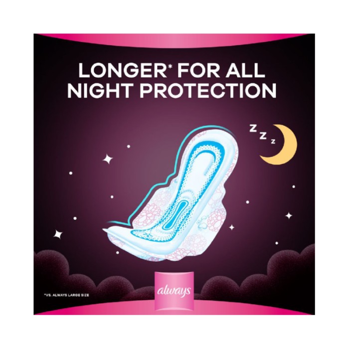 Always Cottony Soft Maxi Thick, Night Sanitary Pads W/ Wings, 24 Count