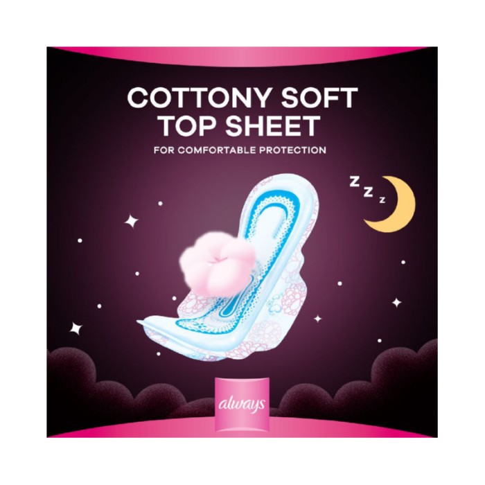 Always Cottony Soft Maxi Thick, Night Sanitary Pads W/ Wings, 24 Count