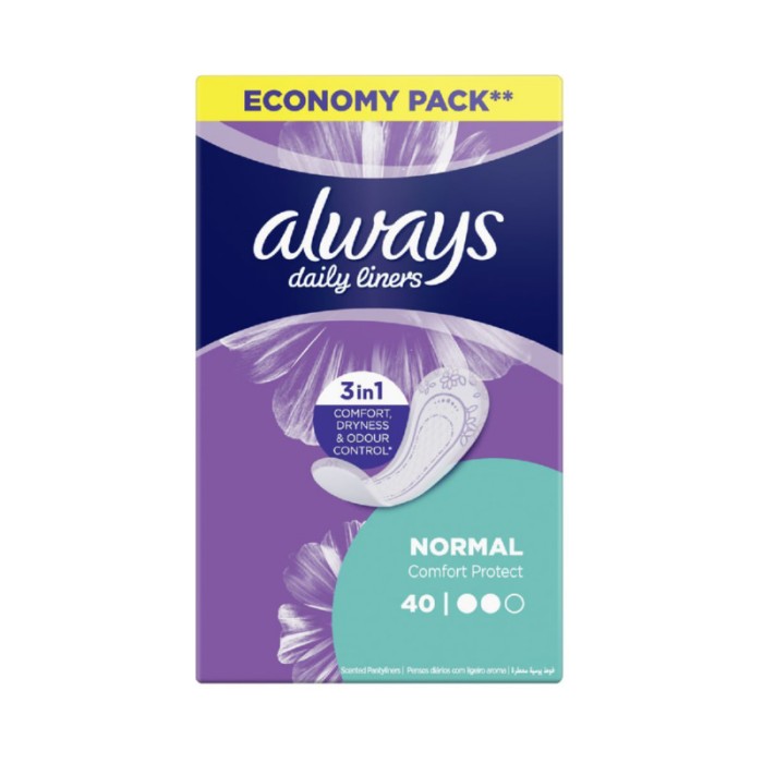 Always Daily Liners Comfort Protect Pantyliners, Normal, 40 Count