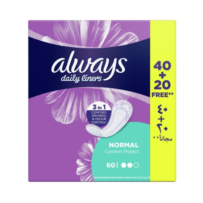 Always Daily Liners Comfort Protect Pantyliners, Normal, 60 Count
