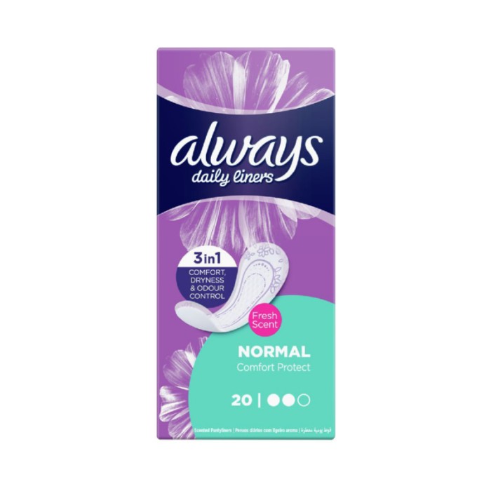 Always Daily Liners Comfort Protect Pantyliners With Fresh Scent, Normal, 20 Count
