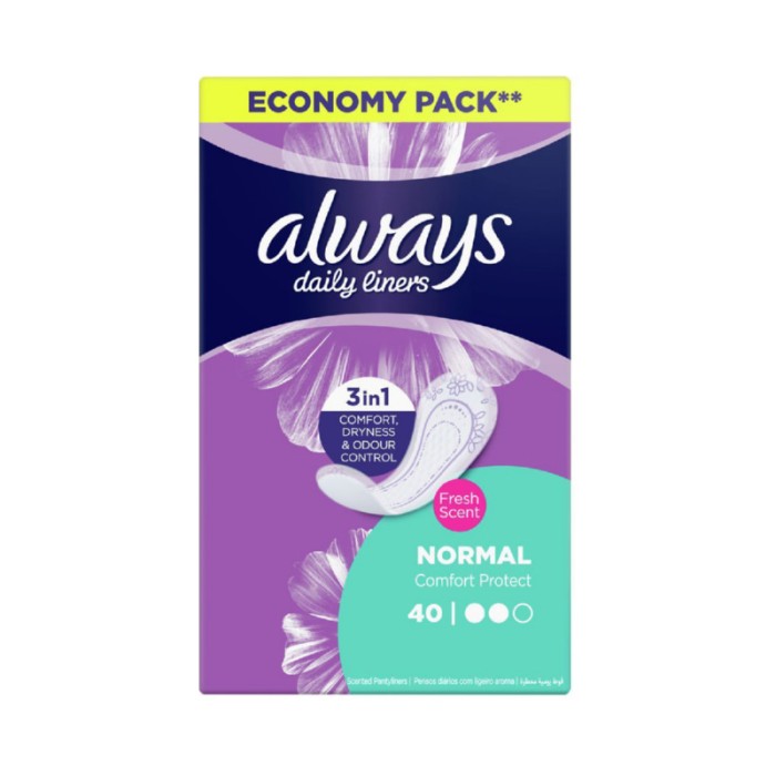Always Daily Liners Comfort Protect Pantyliners With Fresh Scent, Normal, 40 Count