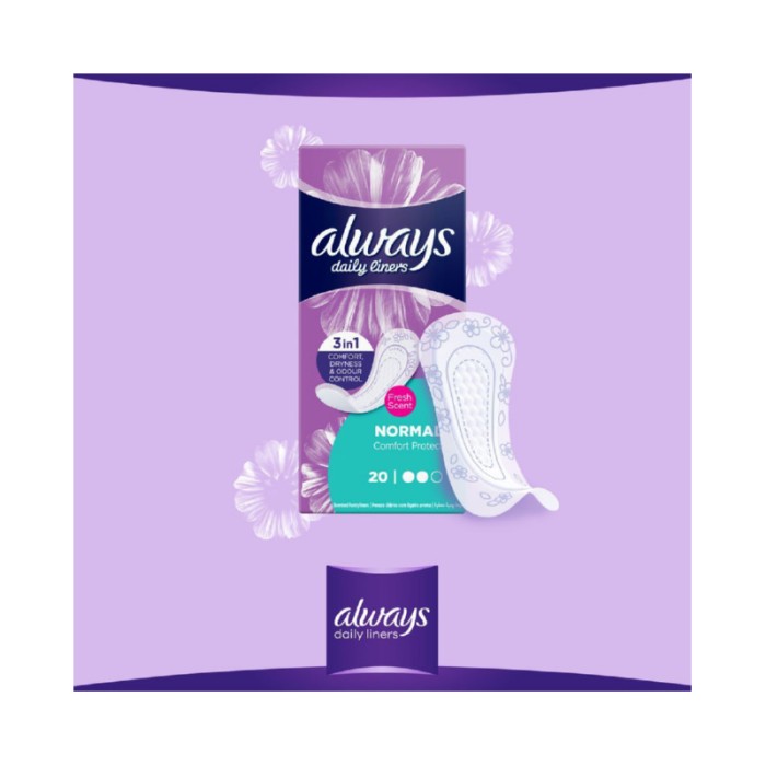 Always Daily Liners Comfort Protect Pantyliners With Fresh Scent, Normal, 40 Count