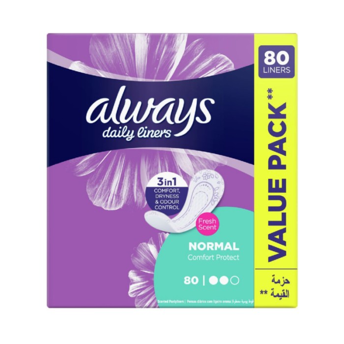 Always Daily Liners Comfort Protect Pantyliners With Fresh Scent, Normal, 80 Count