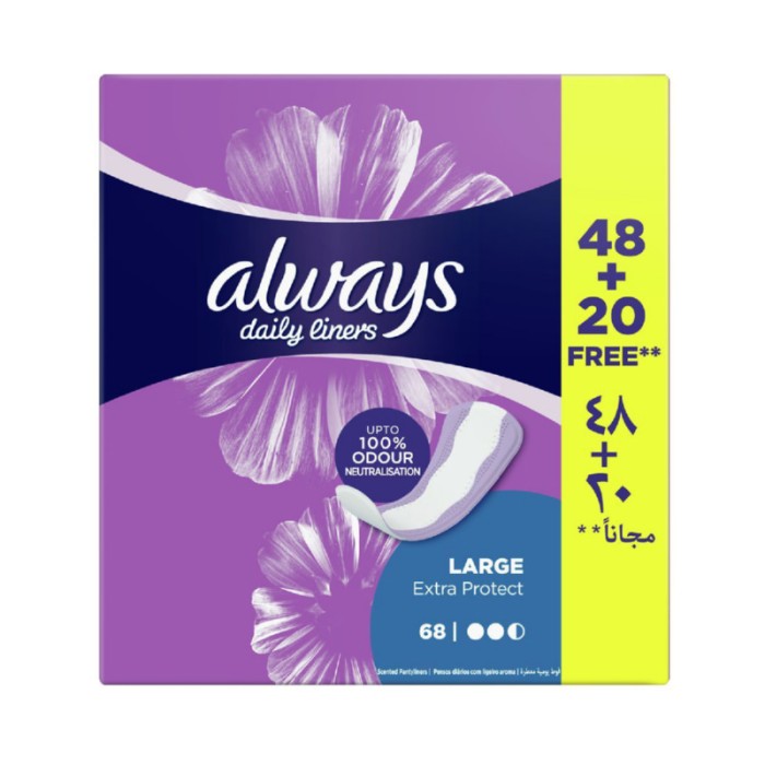 Always Daily Liners Extra Protect Pantyliners, Large, 68 Count