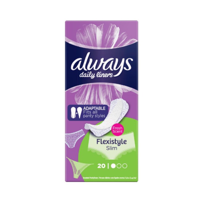 Always Daily Liners Flexistyle Slim Pantyliners With Fresh Scent, Normal, 20 Count
