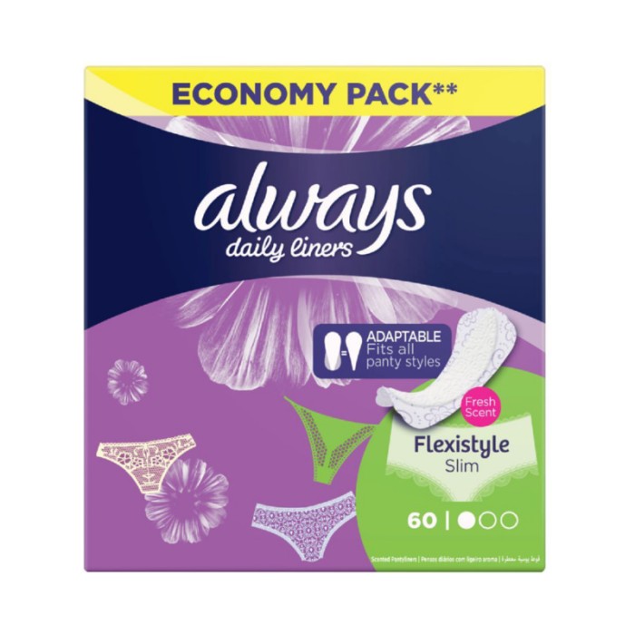 Always Daily Liners Flexistyle Slim Pantyliners With Fresh Scent, Normal, 60 Count