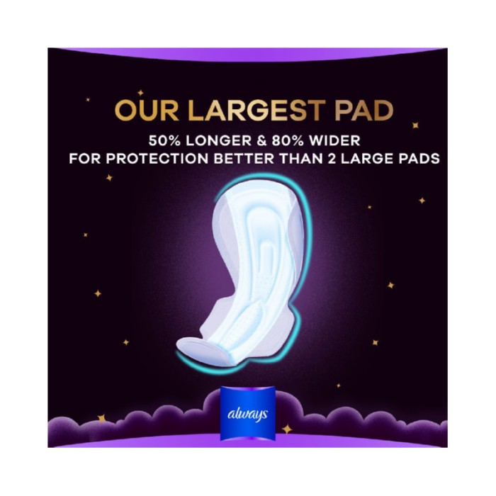 Always Dreamzz Pad Clean & Dry Maxi Thick, Night Long Sanitary Pads W/ Wings 7 Count