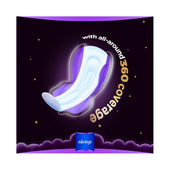 Always Dreamzz Pad Clean & Dry Maxi Thick, Night Long Sanitary Pads W/ Wings 7 Count