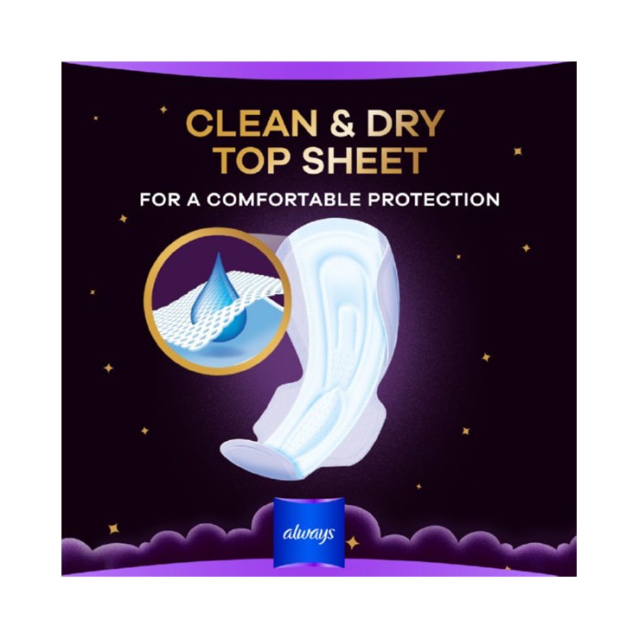 Always Dreamzz Pad Clean & Dry Maxi Thick, Night Long Sanitary Pads W/ Wings 7 Count