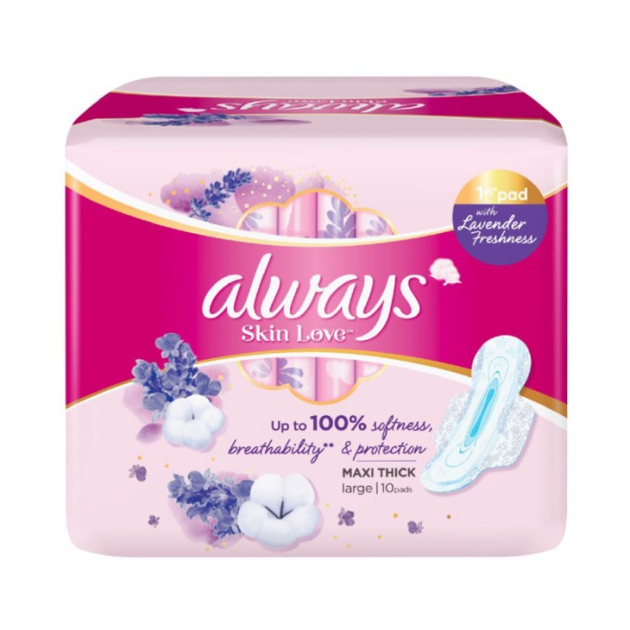 Always Skin Love Pads, Lavender Freshness, Thick & Large, 10 Count