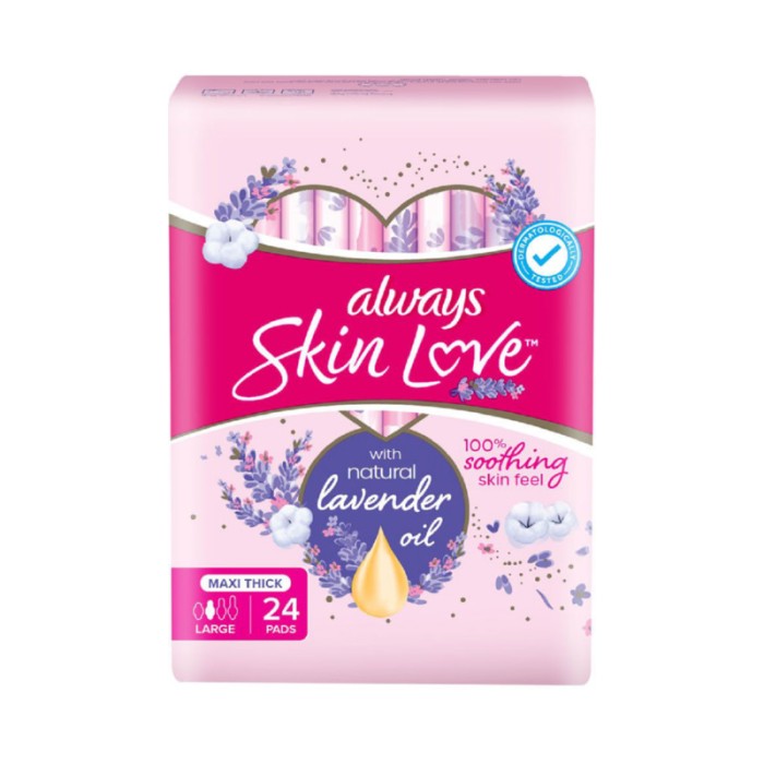 Always Skin Love Pads, Lavender Freshness, Thick & Large, 24 Count