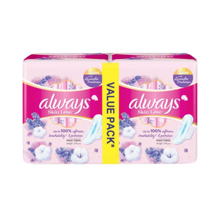 Always Skin Love Pads, Lavender Freshness, Thick & Large, 48 Count