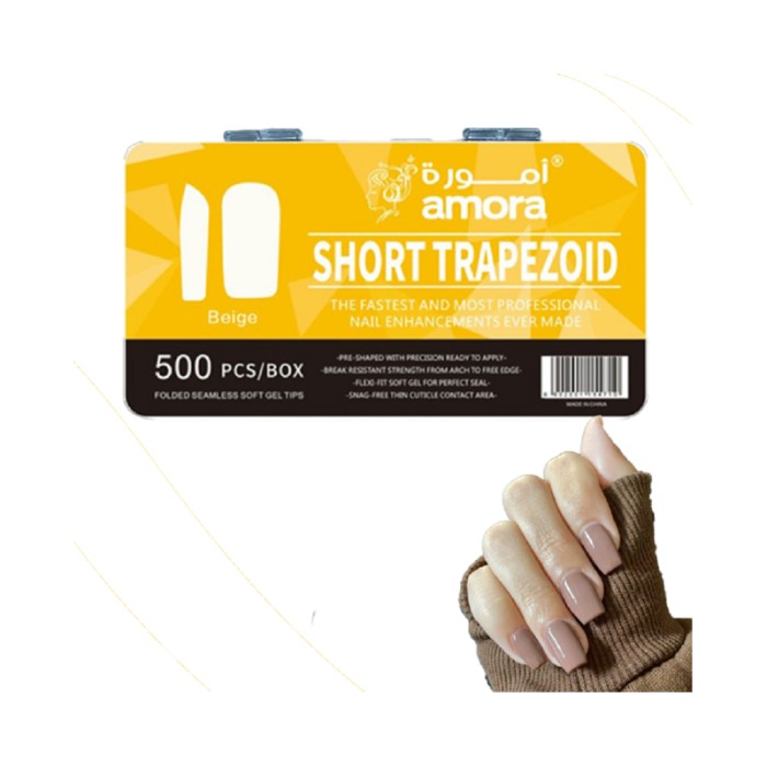 Amora Nail Tips Short Trapezoid - Beige