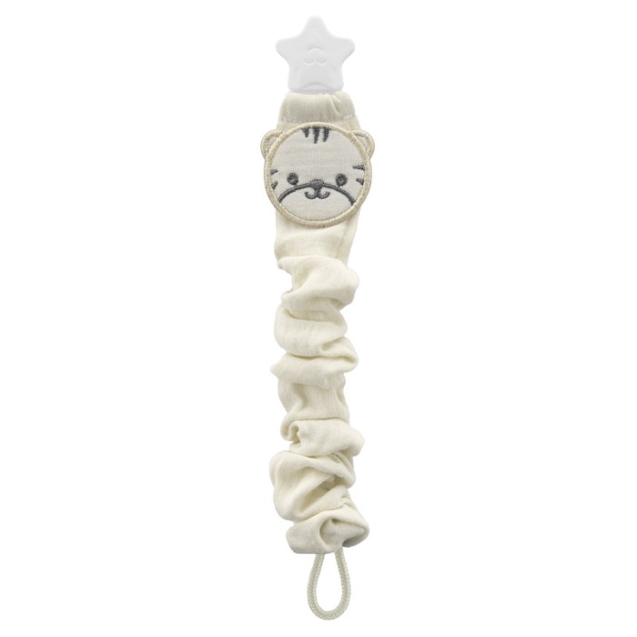 Babyjem Ecru Tiger Pacifier Holder, Cream, 0 Months+