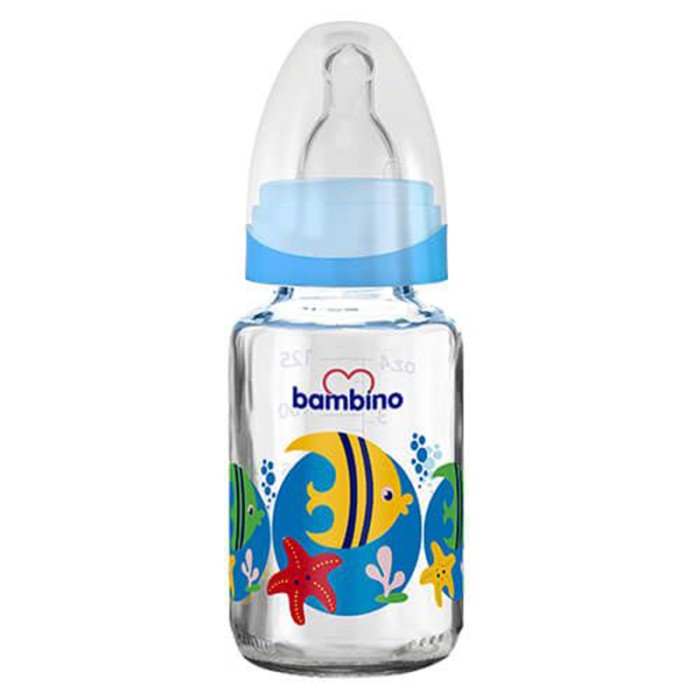 Bambino Classic Glass Feeding Bottle 125 ml Blue