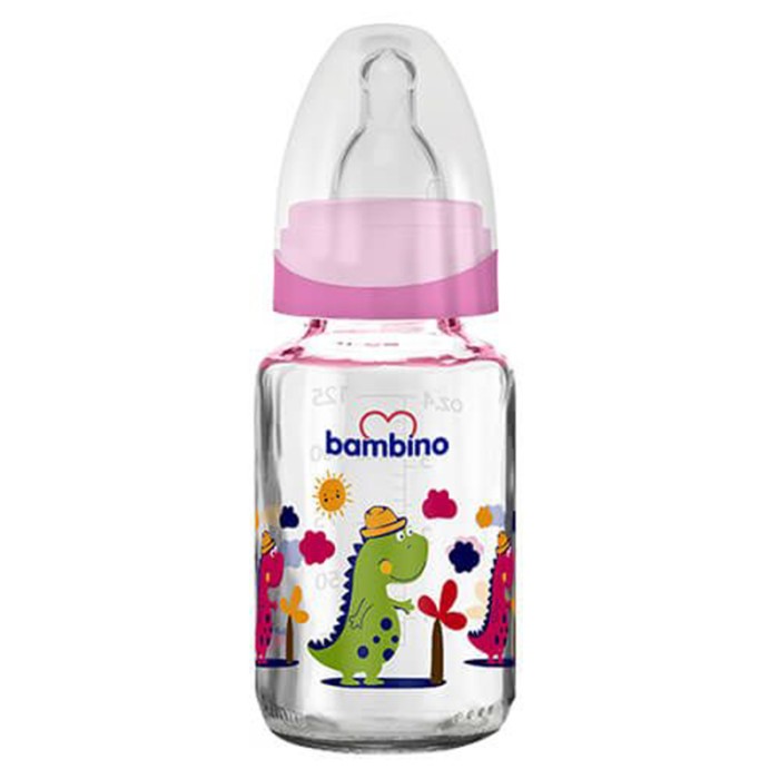 Bambino Classic Glass Feeding Bottle 125 ml Pink