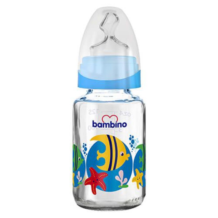 Bambino Classic Glass Feeding Bottle Orthodontic 125 ml Blue