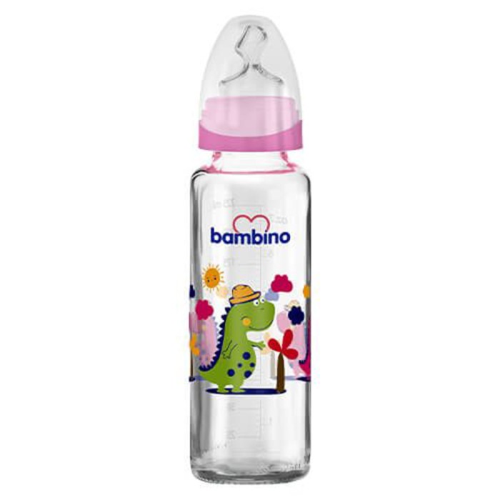 Bambino Classic Glass Feeding Bottle Orthodontic 225 ml Pink