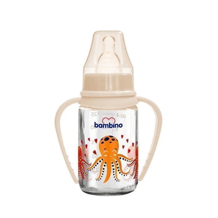Bambino Classic Glass Feeding Bottle With Grip 125 ml Offwhite