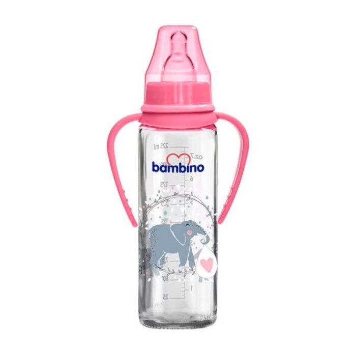 Bambino Classic Glass Feeding Bottle With Grip 225 ml Pink