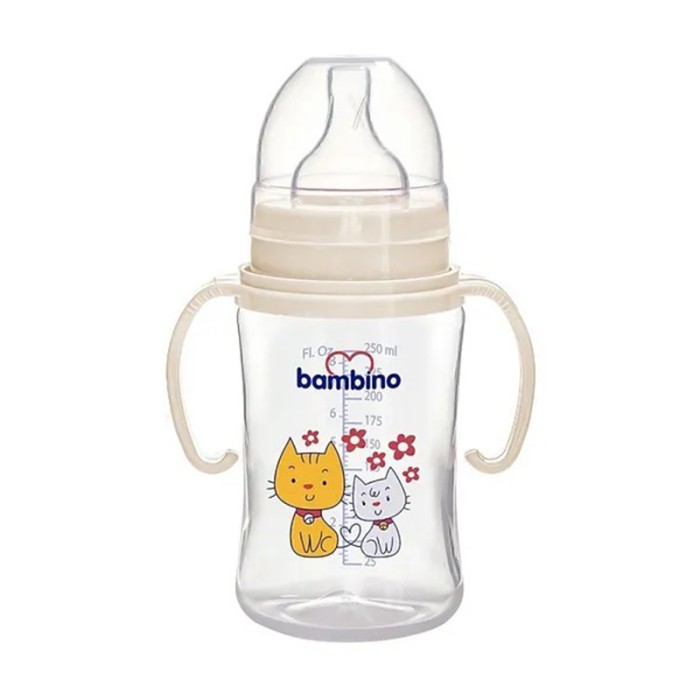 Bambino Wide Neck PP Feeding Bottle With Grip 250 ml White