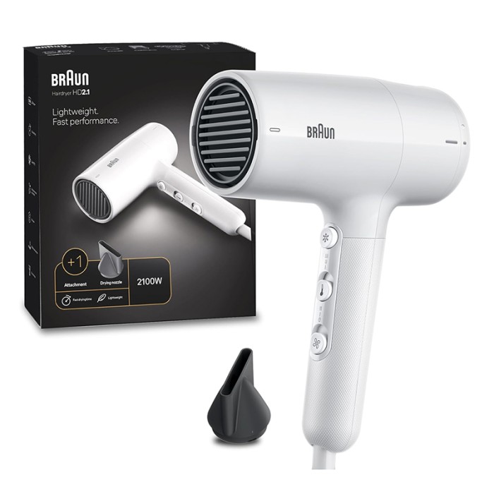 Braun Hairdryer HD2.1 Hair Dryer, 2100 W, Conc White