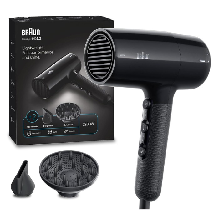Braun Hairdryer HD2.2 Hair Dryer, 2200 W, Ion Black