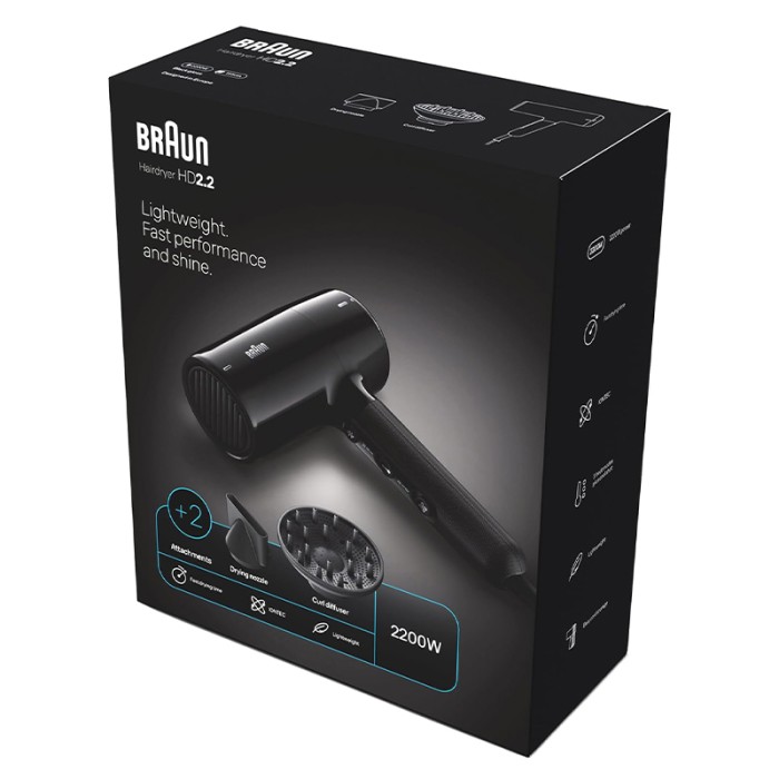 Braun Hairdryer HD2.2 Hair Dryer, 2200 W, Ion Black