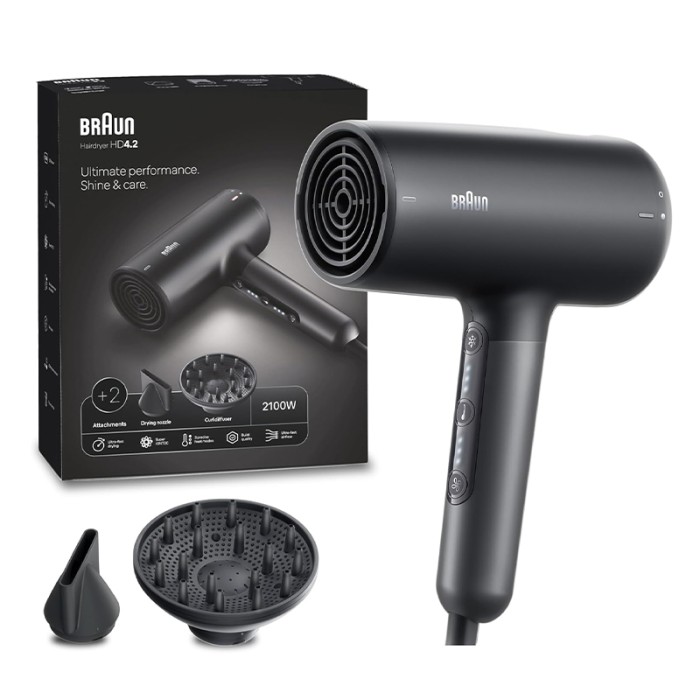 Braun Hairdryer HD4.2 HTDC Motor Hair Dryer, 2100 W, Electro Black