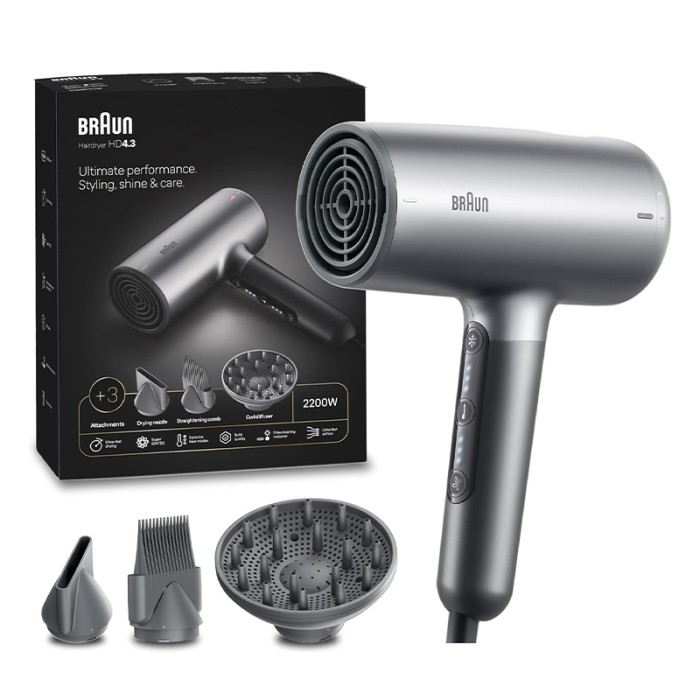 Braun Hairdryer HD4.3 HTDC Motor Hair Dryer, 2200 W, Electro Grey