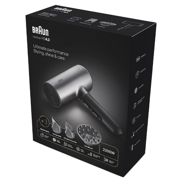 Braun Hairdryer HD4.3 HTDC Motor Hair Dryer, 2200 W, Electro Grey
