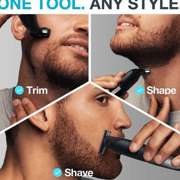 Braun Hybrid Trimmer Face & Body With 4D Flex Blade, Waterproof, 5 Combs, Pouch, Black / Silver