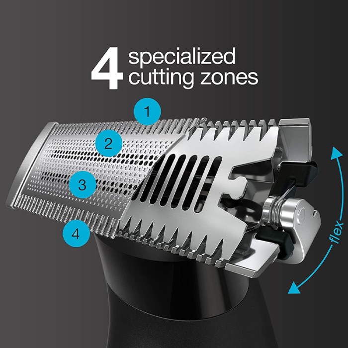 Braun Hybrid Trimmer Face & Body With 4D Flex Blade, Waterproof, 5 Combs, Pouch, Black / Silver