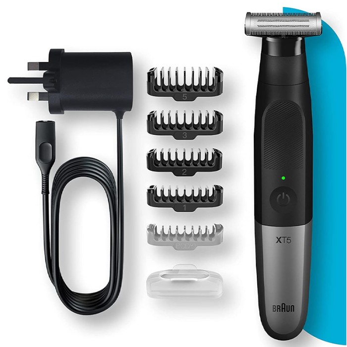 Braun Hybrid Trimmer Face & Body With 4D Flex Blade, Waterproof, 5 Combs, Pouch, Black / Silver