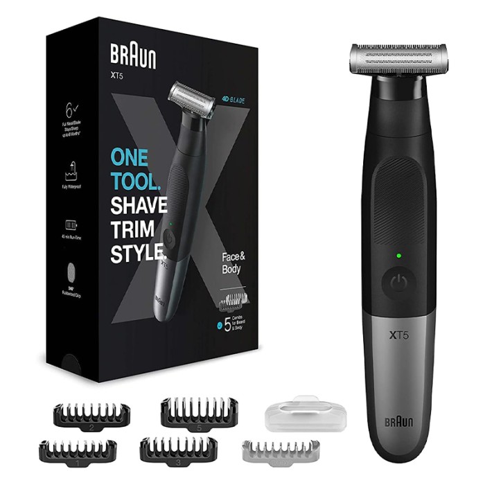 Braun Hybrid Trimmer Face & Body With 4D Flex Blade, Waterproof, 5 Combs, Pouch, Black / Silver