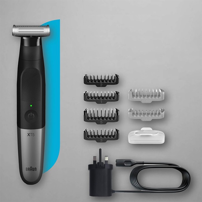 Braun Hybrid Trimmer Face & Body With 4D Flex Blade, Waterproof, 6 Combs, Pouch, Black / Silver