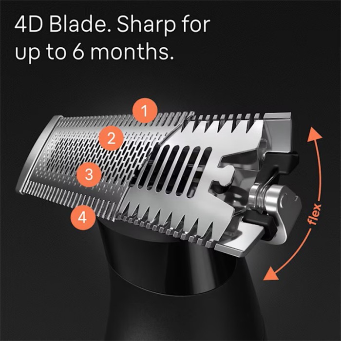 Braun Hybrid Trimmer Face With 4D Flex Blade, Waterproof, 3 Combs, Pouch, Black