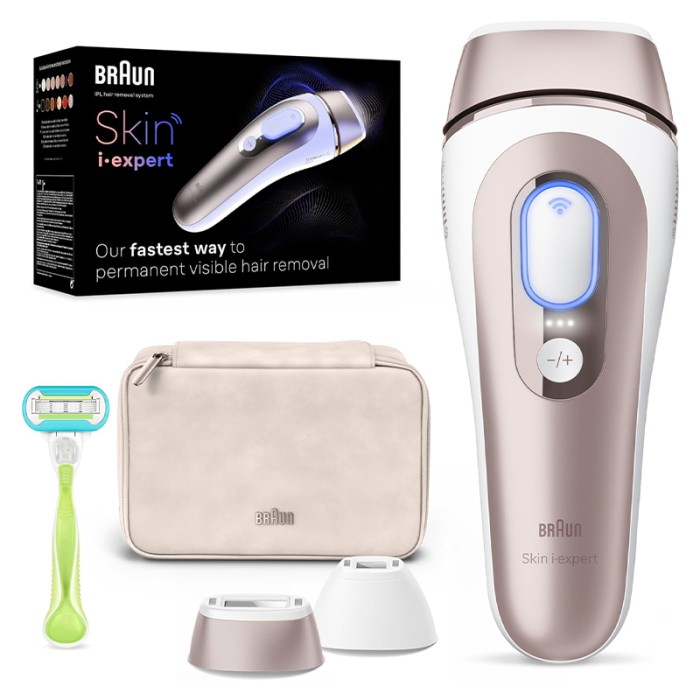 Braun IPL Skin Hair Removal Device With Pouch, Venus Razor & 2 Heads, Bronze/White