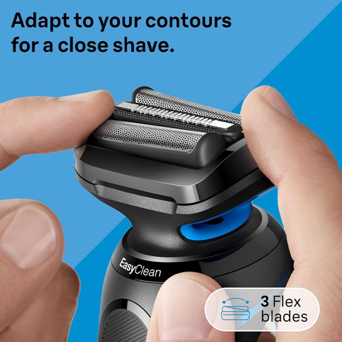 Braun Series 5 Shaver, Easy to Shave, Wet & Dry Electric Shaver, Auto Sense Technology, 3 Flexible Blades, Blue